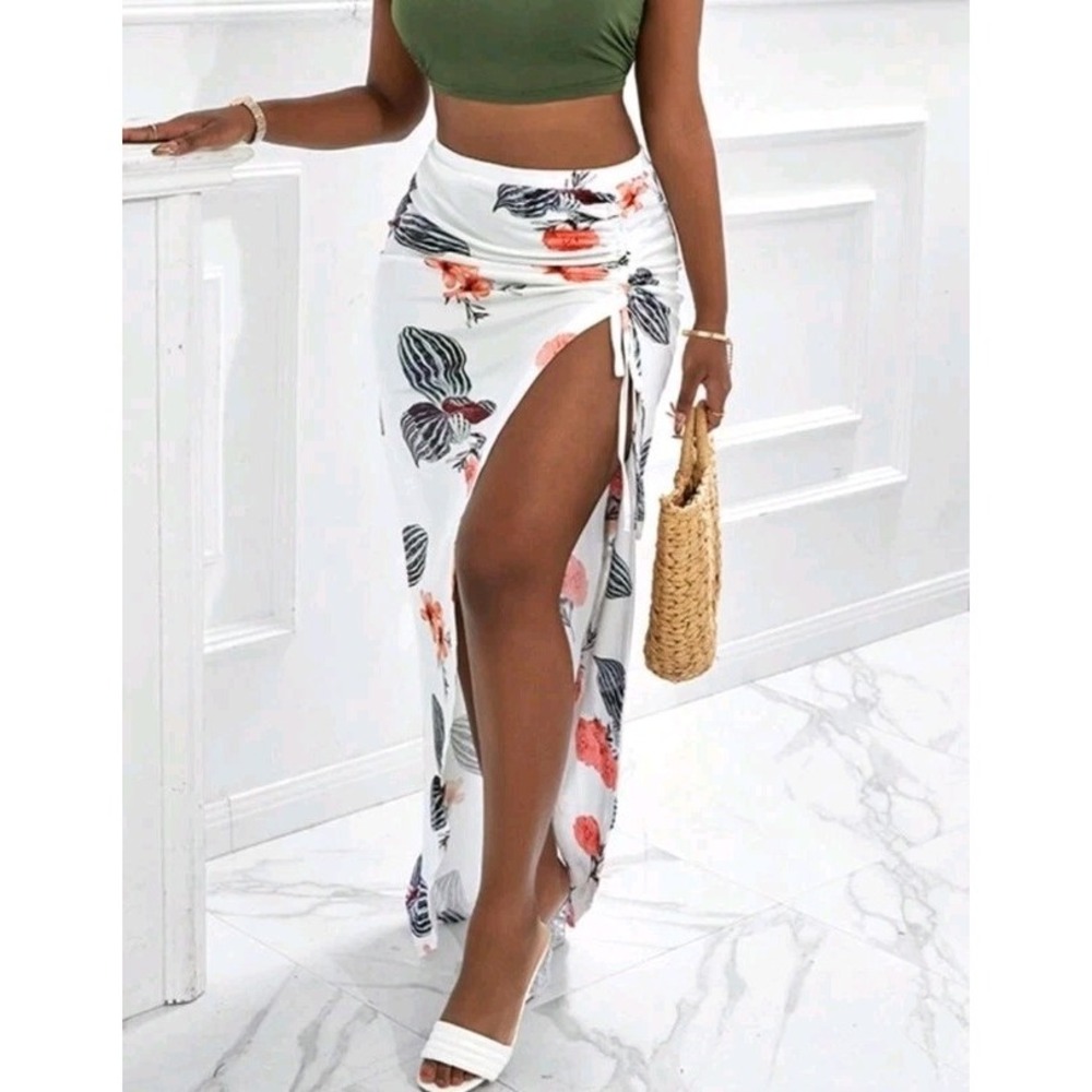 Womens Summer Beach Wrap Cover Up Skirt Long Hi Lo Floral Skirt Coverup
